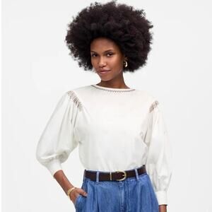 NWT Madewell Embroidered Poplin Balloon-Sleeve Top White Size S